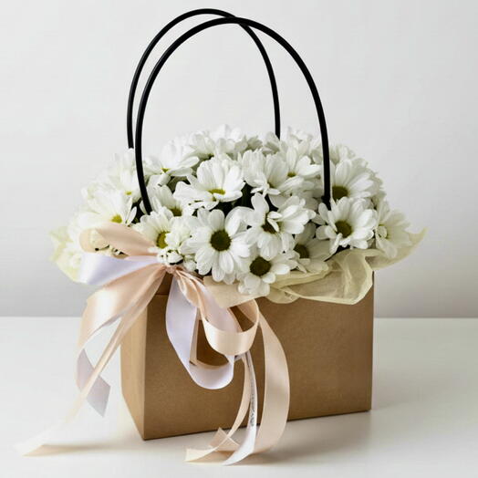 Pure White Mum Bag Bouquet
