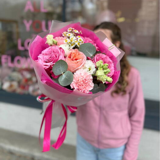 Mix Pink carnation Eustoma eucalyptus