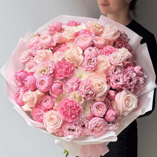 Roses, spray roses, dianthus,  Eustoma pink