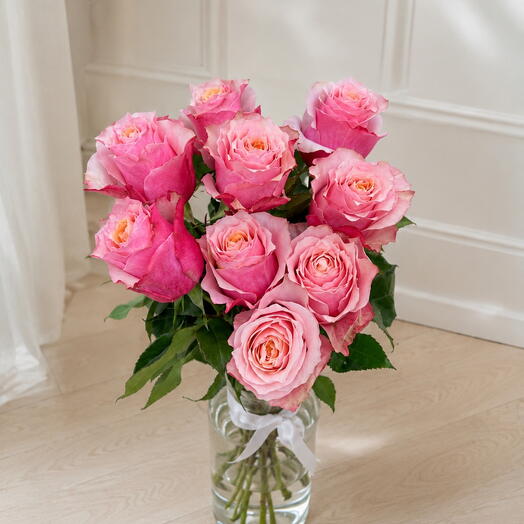 9 Premium 70 cm Soft Pink Ecuador Roses with Satin Ribbon