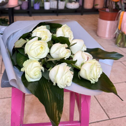 Funeral bouquet of white roses
