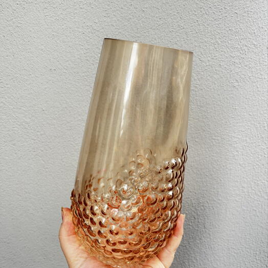 Amber Colored Glass Flower Vase with Textured Pattern