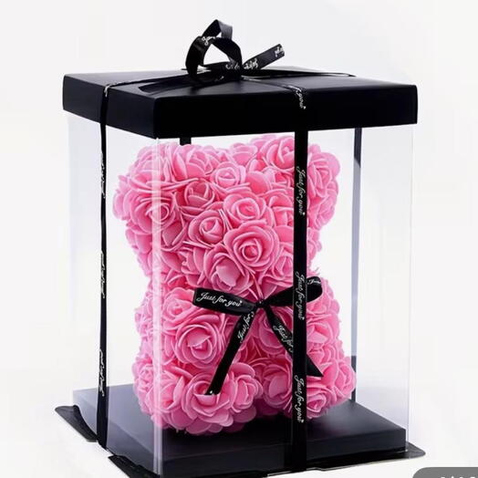 Teddy bear made of little roses  in box XS