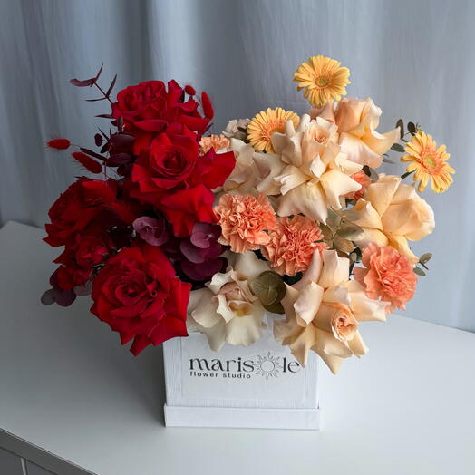 Fall in Love Box - French Roses, Gerberas, Carnations, Spray Roses, Eucalyptus