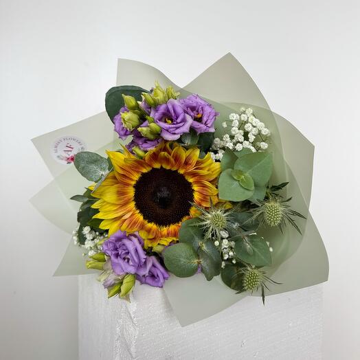 Sunflower with Purple eustoma bouquet