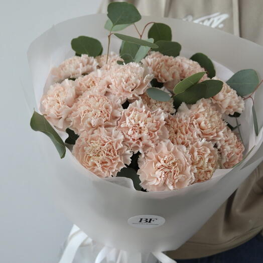 Cream carnations with eucalyptus