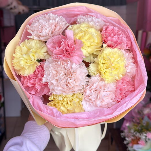 Small bouquet of colorful carnations