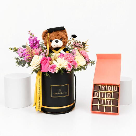 Graduation Teddy Floral Box You Did It Chocolate Gift Set
