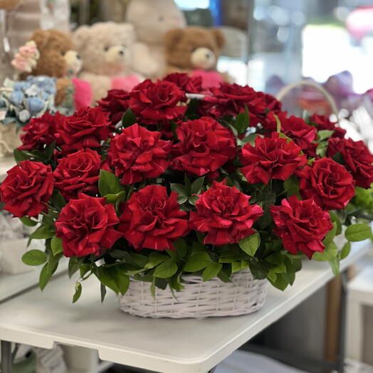 Basket of Dark Red French Roses