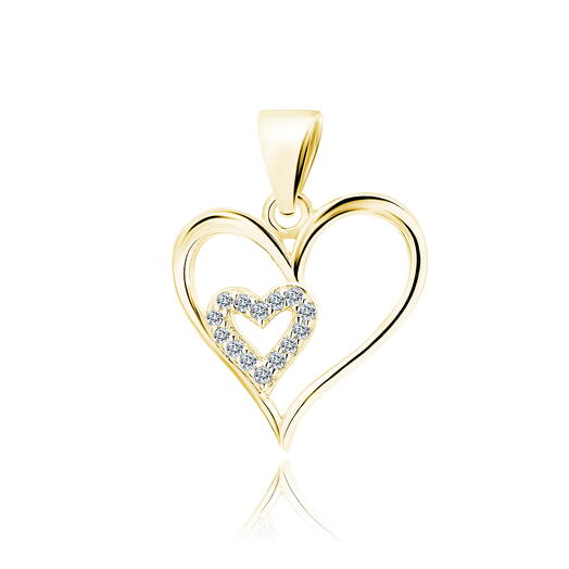 Gold-plated Silver pendant with white zircons, Heart