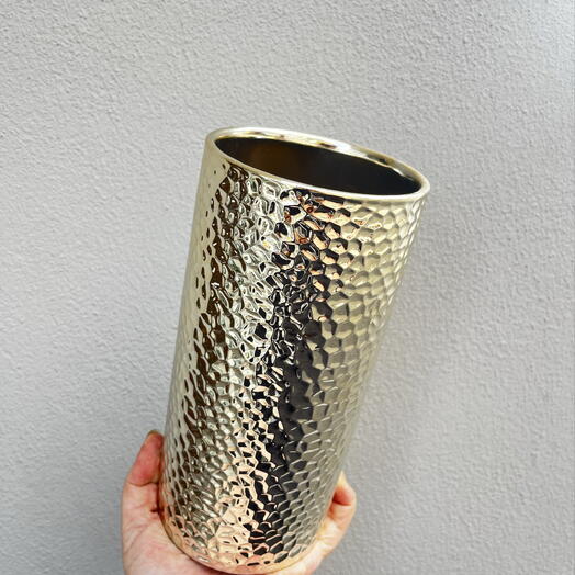 Hammered Gold Cylinder Flower Vase