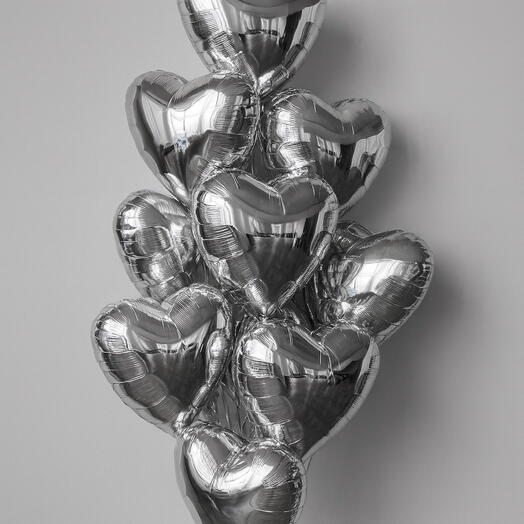 10 Silver Heart Balloons