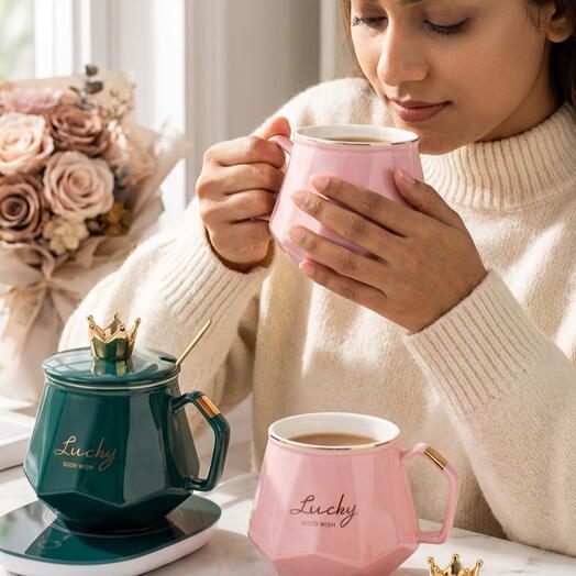 Premium Coffee Mug with Warmer Set