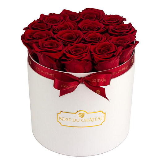 Red Eternal Roses in a White Round Box