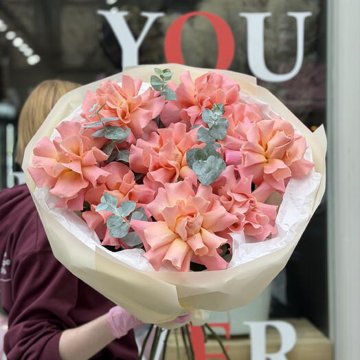 Velour Bloom Bouquet Small Size ( French Hermosa Roses, Eucalyptus)